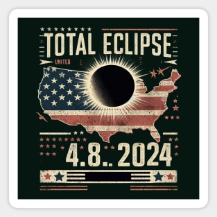 Total Solar Eclipse 2024 Totality Phases US American Flag T-Shirt Magnet